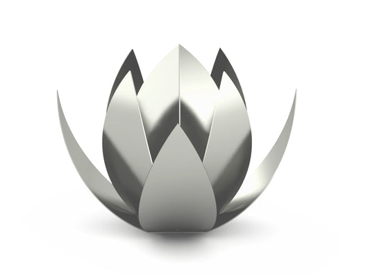 Bijzondere urn in de vorm van een lotus van RVS