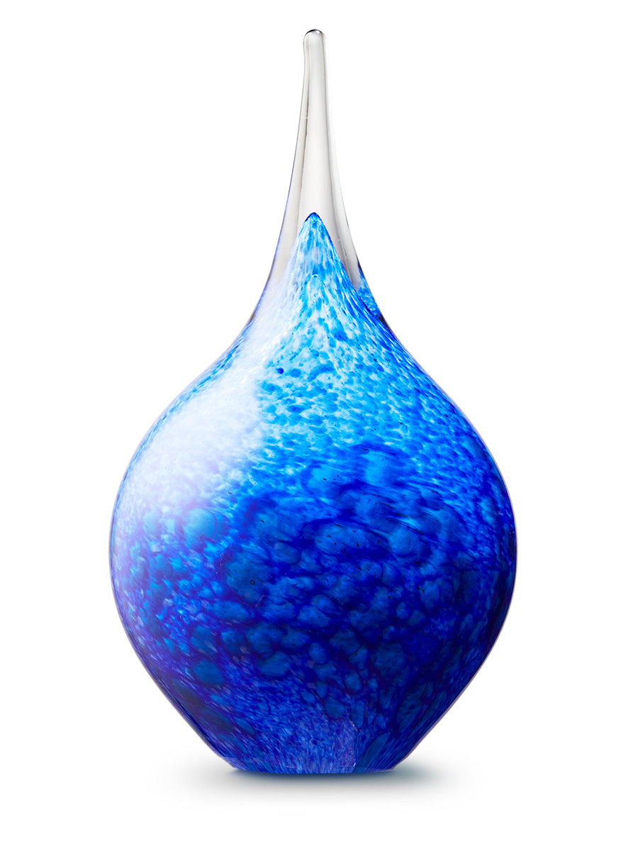 Blauwe urn van transparant kristalglas