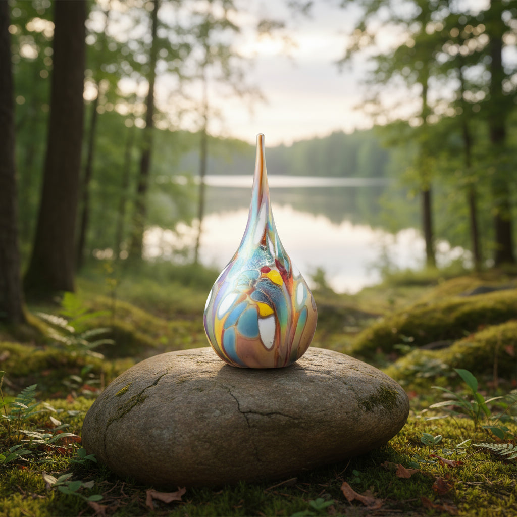 Glazen urn met bloemen