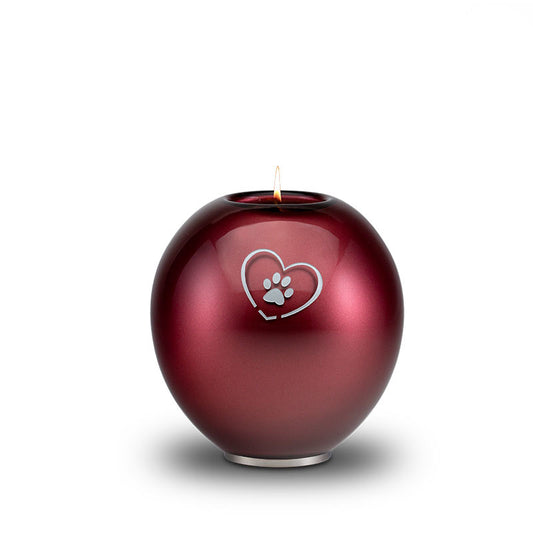 urn van glas bolvorm voor dieren met pootje en hartje