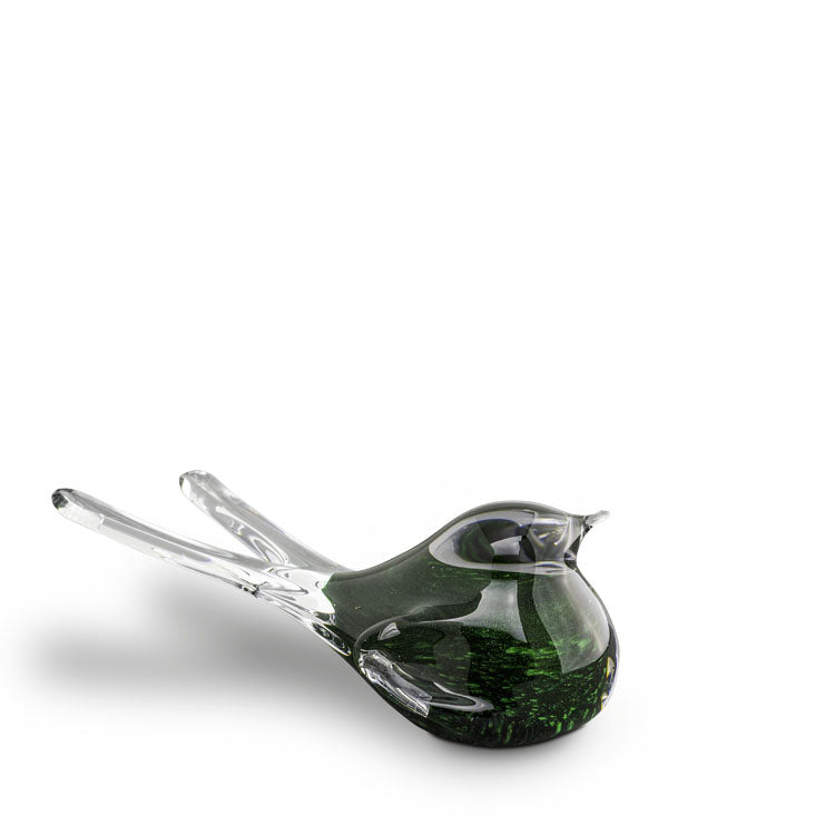 Glazen vogel urn donkergroen