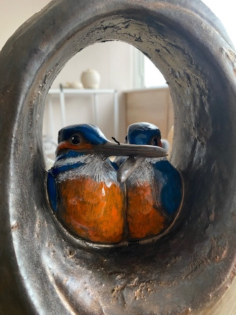 Urn van kermiek 2 vogels