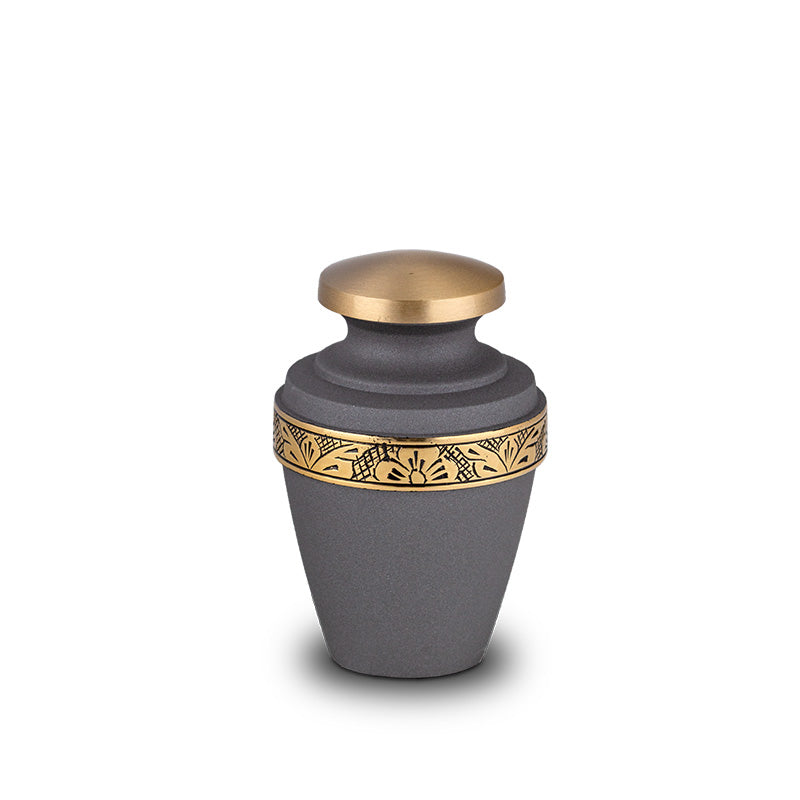 Moderne urn in de kleur grijs goud klein