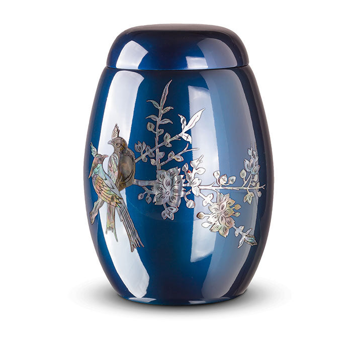 traditionele urn vogels blauw urn