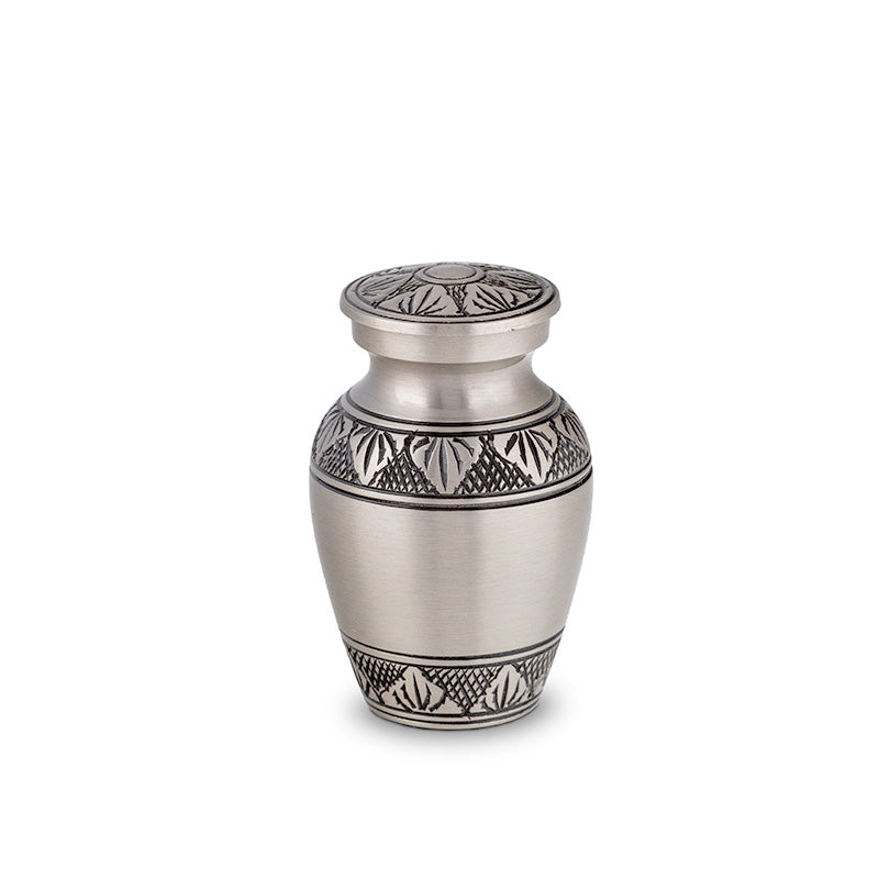 Unieke moderne urn van zilver klein