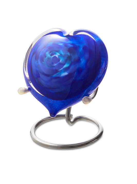Urn in de vorm van een hart in de kleur blauw