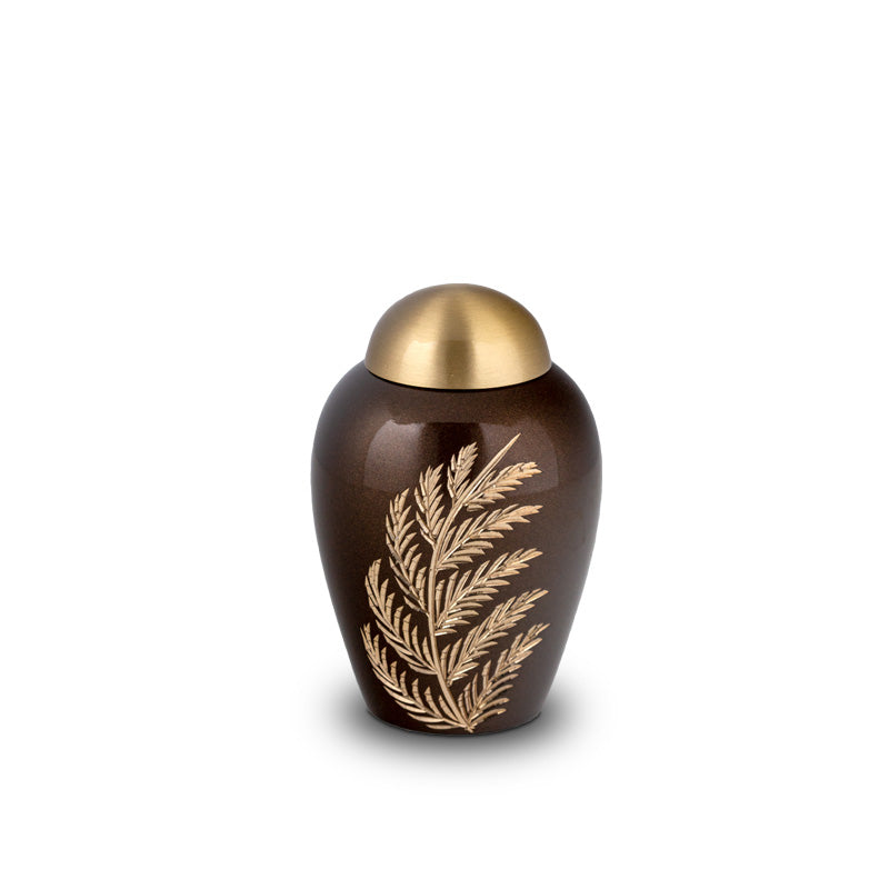 Urn met plant gravure bruin goud