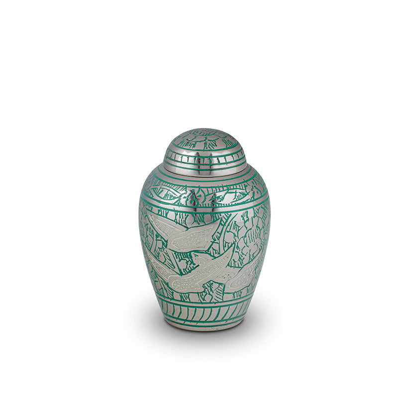 urn met vogels in de kleur groen klein