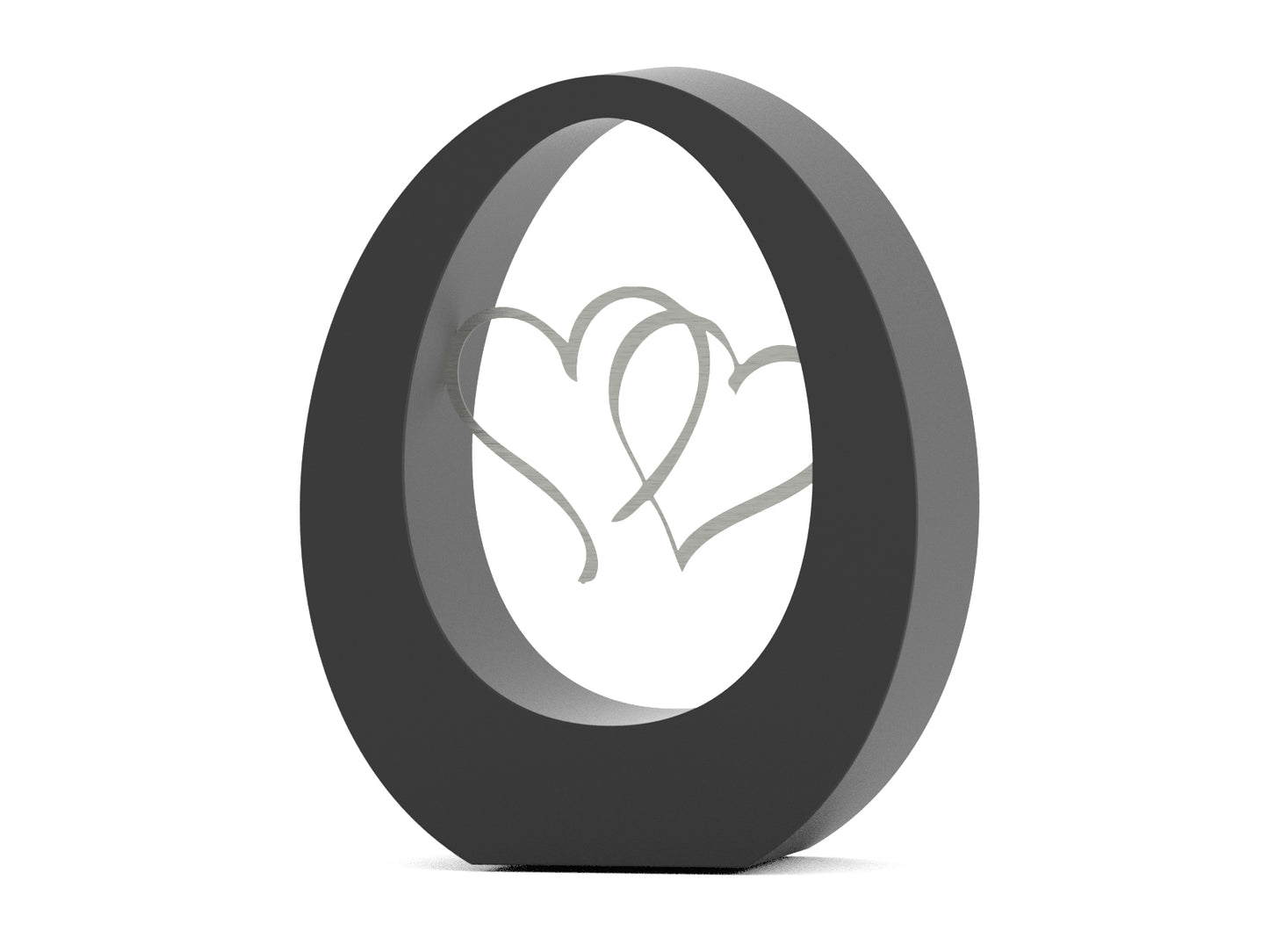 ovale urn van zwart rvs met hartjes