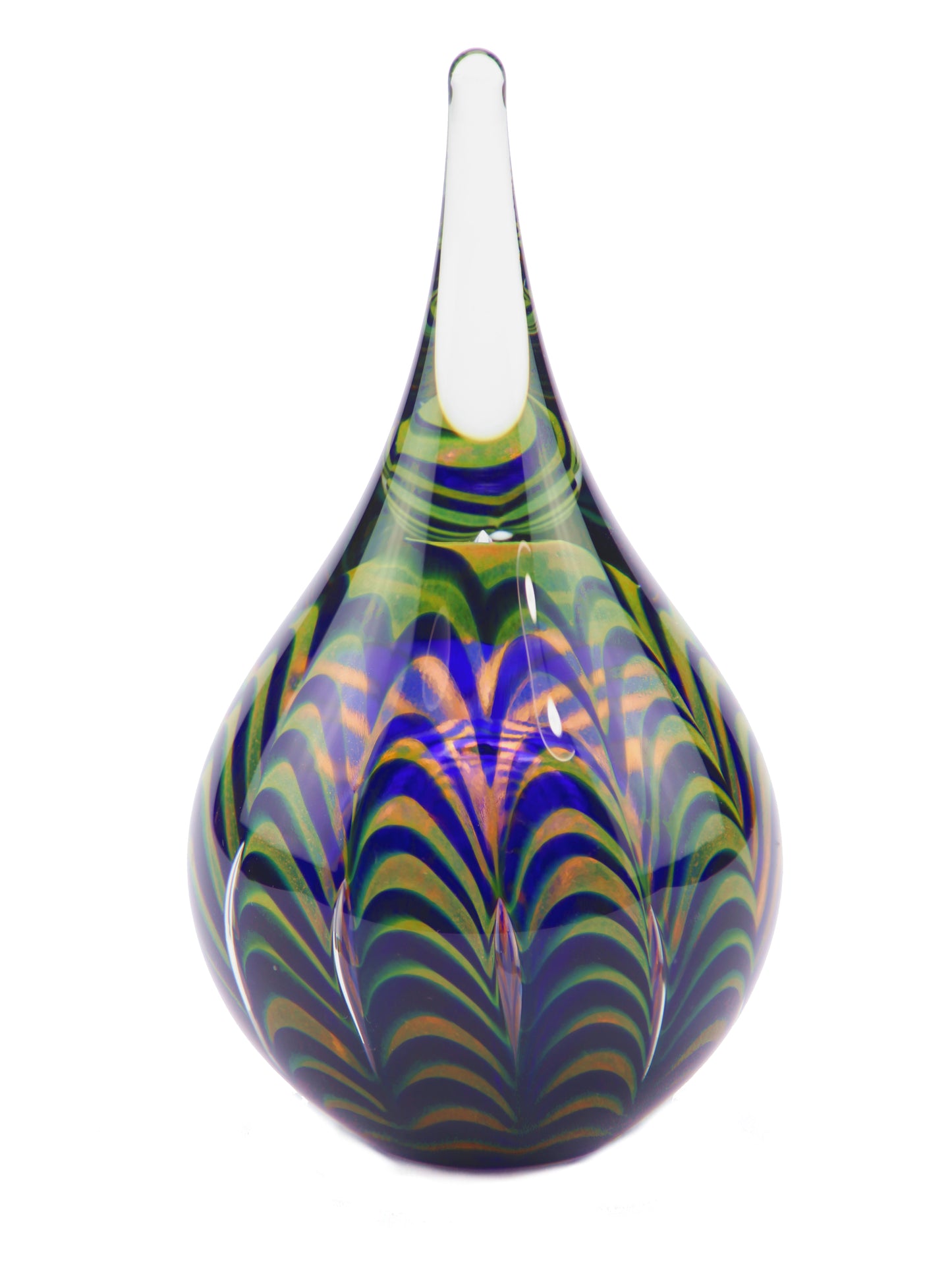 Urn van glas in de kleur gren met blauw