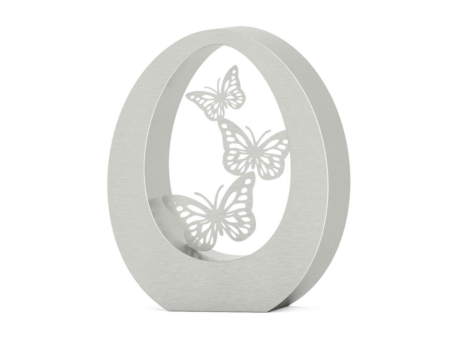 Ovale urn van rvs met vlinders