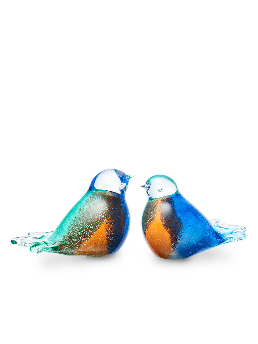 Urn in de vorn van een vogel van kristalglas blauw ornanje