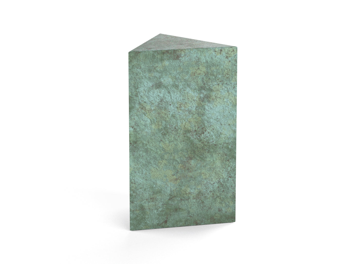 Urn als driehoek in de kleur groen van brons