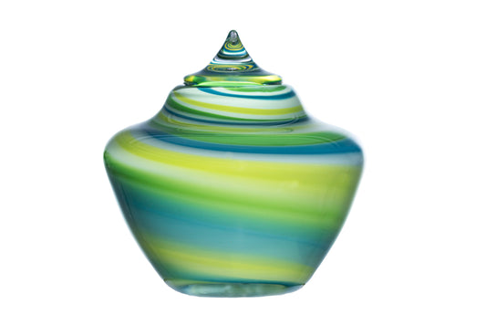 Glazen urn inde kleur groen en blauw