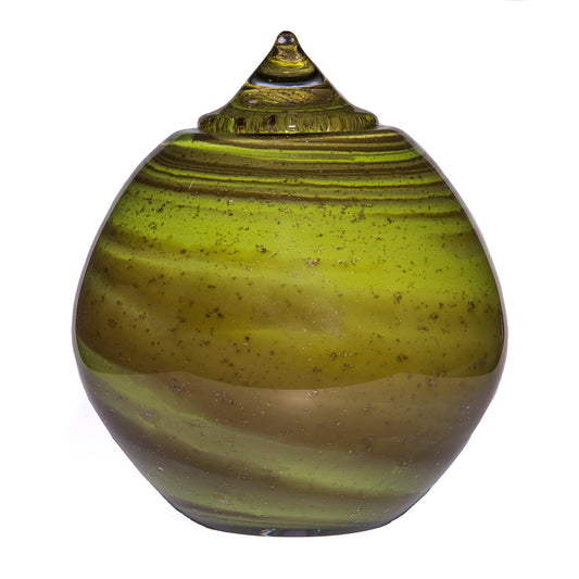 glazen urn in de kleur groen bruin