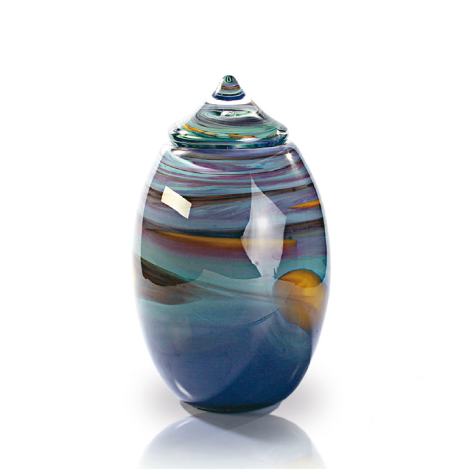 glazen pot van glas blauw oranje