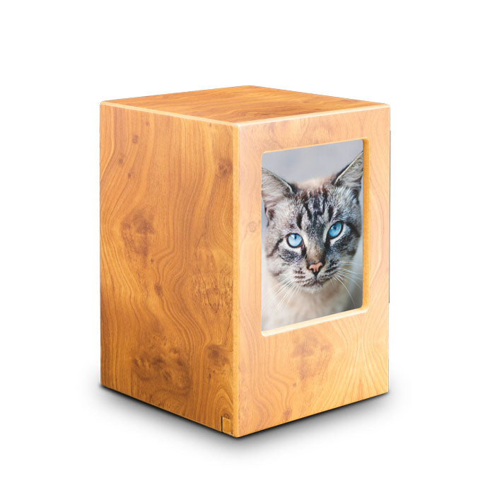 dieren urn met foto lijstje van hout