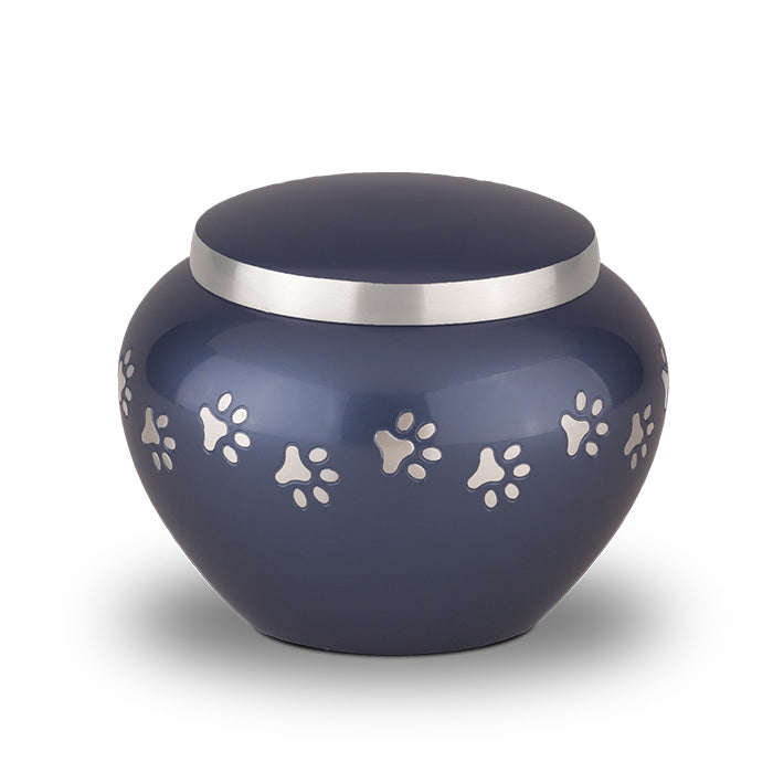 dierenurn met kleine pootjes zilver blauw medium