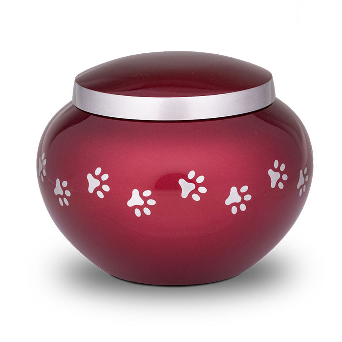 Dierenurn met pootjes zilver rood