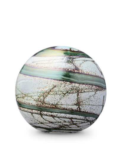 Urn balvorm groen met wit van kristalglas