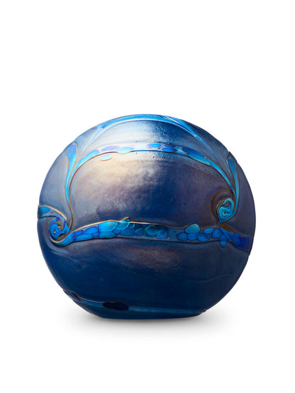 Urn balvorm blauw van kristalglas