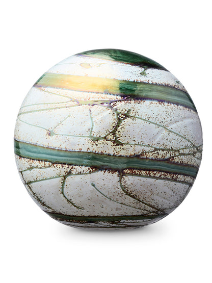 Urn balvorm groen met wit van kristalglas