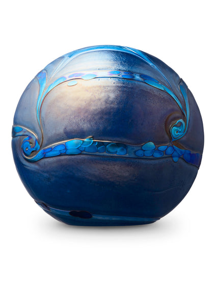 Urn balvorm blauw van kristalglas