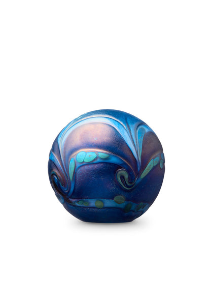 Urn balvorm blauw van kristalglas