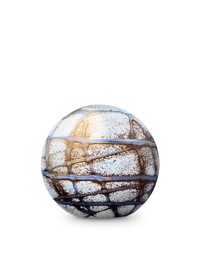 Urn bolvorm blauw wit van kristalglas