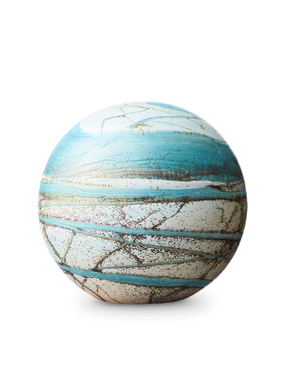 Urn in balvorm in de kleuren blauw met wit