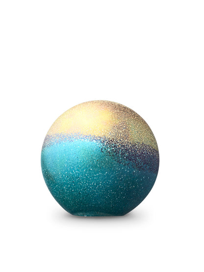 Unieke urn in de kleuren geel en blauw