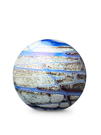 Urn bolvorm blauw wit van kristalglas