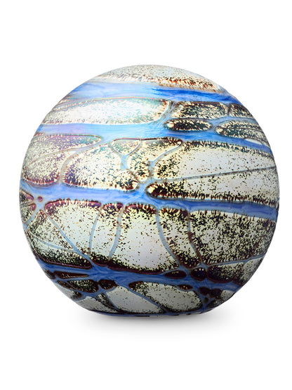 Urn bolvorm blauw wit van kristalglas