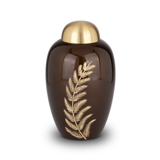 Urn met plant gravure bruin goud