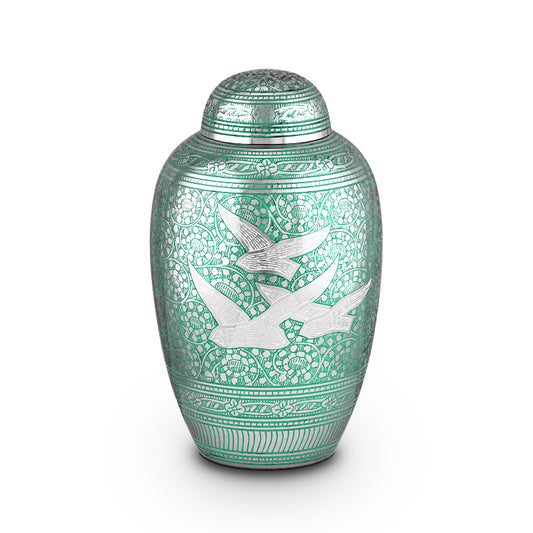 urn met vogels in de kleur groen