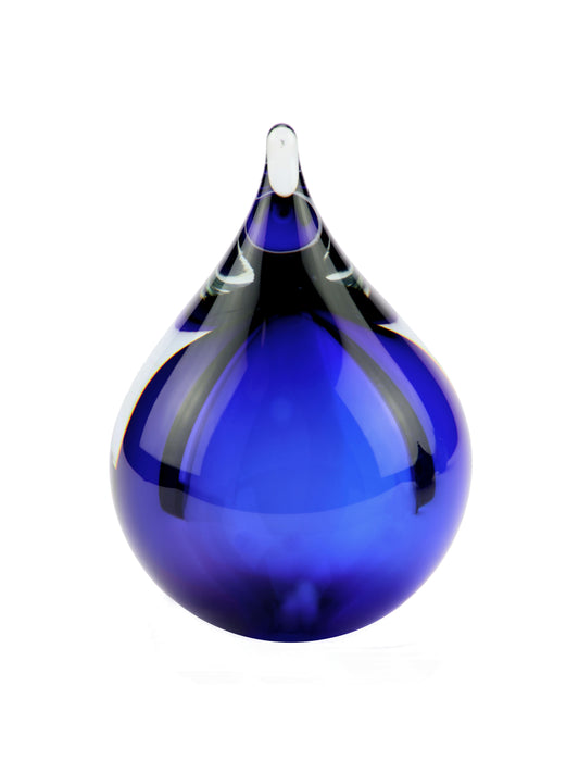 Urn van kristalglas in de kleur blauw