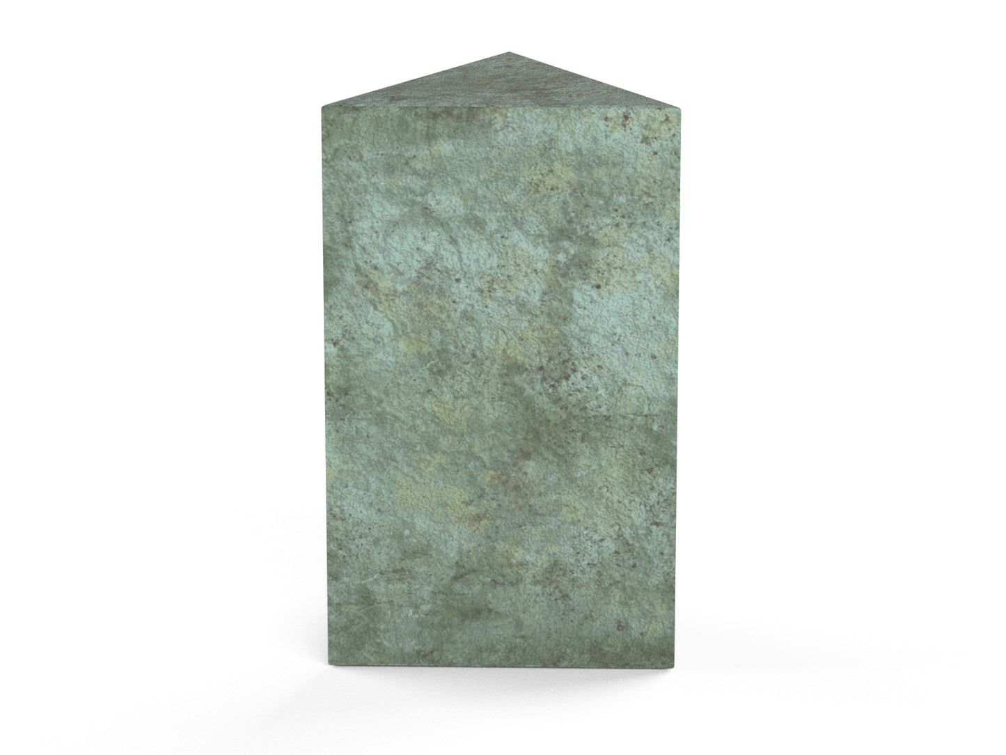 Urn als driehoek in de kleur groen van brons