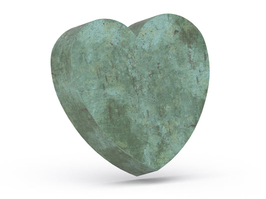 Urn van groen brons in de vorm van een hart
